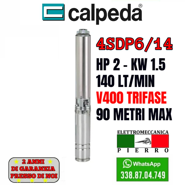 POMPA SOMMERSA POZZI CALPEDA 4SDP6/14 HP2 140LT/MIN 9BAR V230 V400 - immagine 5