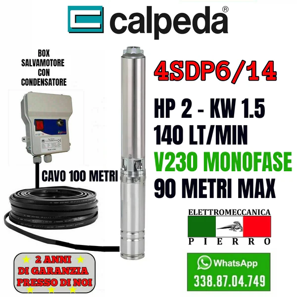 POMPA SOMMERSA POZZI CALPEDA 4SDP6/14 HP2 140LT/MIN 9BAR V230 V400 - immagine 7