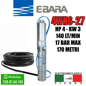 CORPO / POMPA SOMMERSA PER POZZI EBARA 4WN6-27 HP4 140LITRI MINUTO 17 BAR MAX