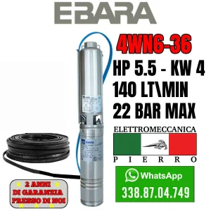 CORPO/POMPA SOMMERSA PER POZZI EBARA 4WN6-36 HP5.5 140 LITRI MINUTO 22 BAR MAX