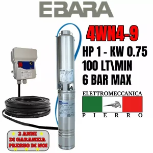 4WN4-09 POMPA SOMMERSA POZZI EBARA 4WN4-9 HP1 100LT/MIN 6BAR 4GS07 LOWARA COMP
