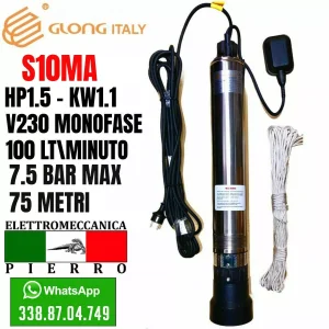POMPA SOMMERSA POZZI HP1.5 LT100 bar7.5 - S10MA GLONG ITALY (4GS11 COMPATIBILE)
