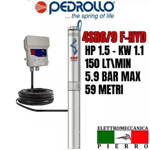 4SR6/9 POMPA COMPLETA SOMMERSA X POZZI 4" PEDROLLO 4SR6M/ HP1.5 150LT/MIN