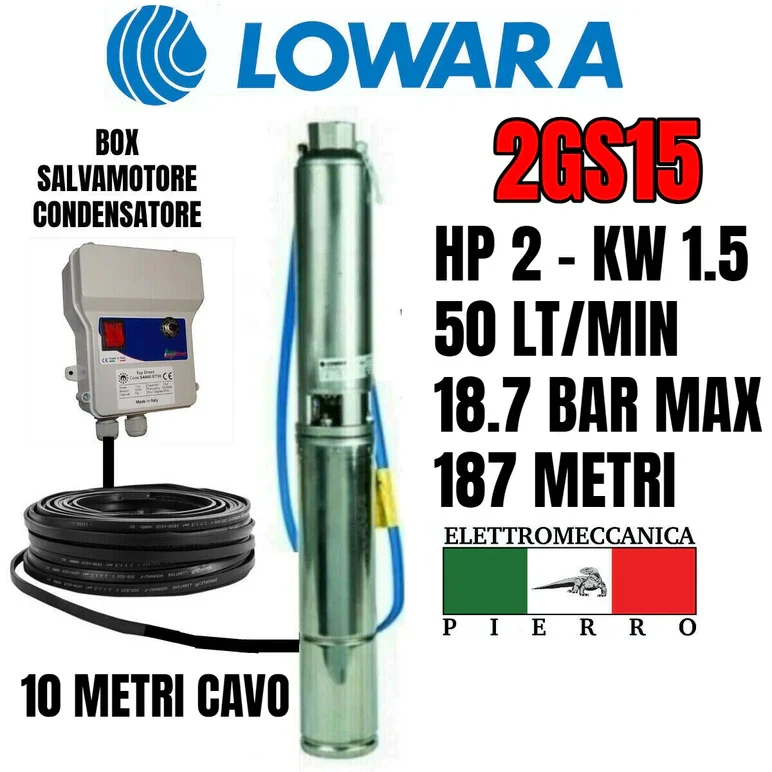 POMPA SOMMERSA POZZI LOWARA 2GS15M 2G15 HP2 50LT/MIN V230 V400 - immagine 4