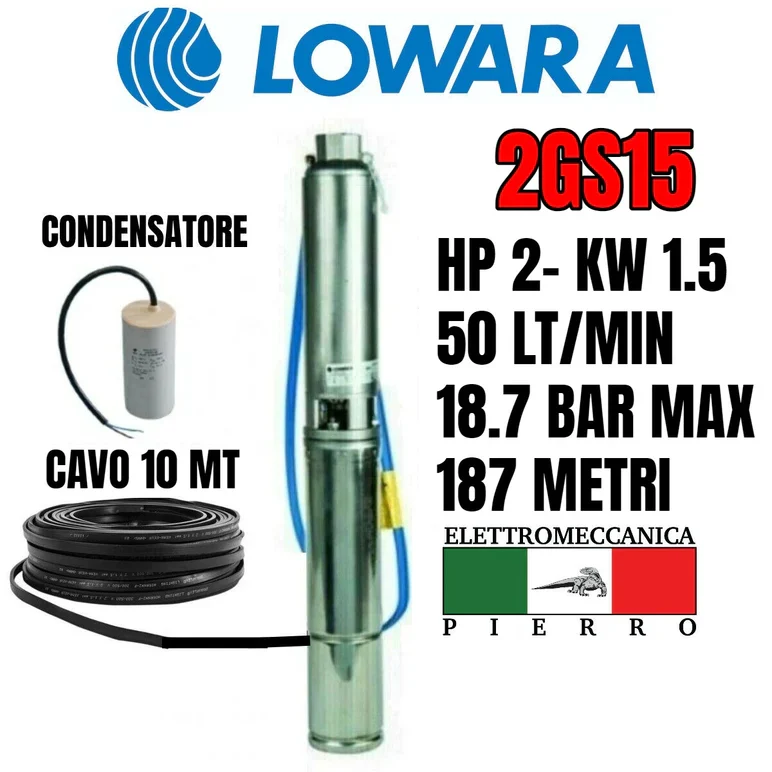 POMPA SOMMERSA POZZI LOWARA 2GS15M 2G15 HP2 50LT/MIN V230 V400 - immagine 5