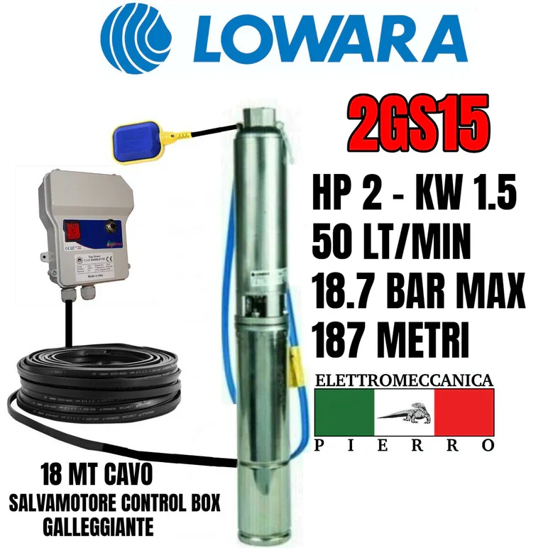 POMPA SOMMERSA POZZI LOWARA 2GS15M 2G15 HP2 50LT/MIN V230 V400 - immagine 7