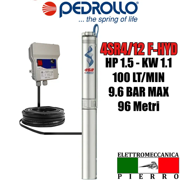 4SR4/12 POMPA COMPLETA SOMMERSA X POZZI 4" PEDROLLO 4SR4M/12 HP1.5 100LT/MIN - immagine 2
