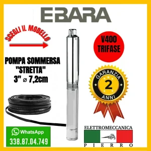 ELETTROPOMPA POMPA SOMMERSA SB3 EBARA 3" PER POZZI HP0.5-1 V400 TRIFASE