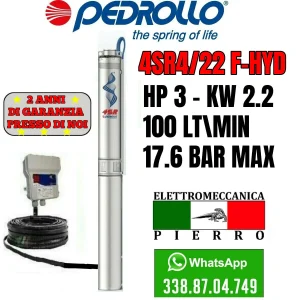 4SR4/22 POMPA COMPLETA SOMMERSA X POZZI 4" PEDROLLO 4SR4M/22 HP3 100LT/MIN 17,6B