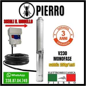 POMPA SOMMERSA ANTISABBIA 250GRm3 PER POZZI PIERRO V230 HP0.5-2 MOTORE EBARA