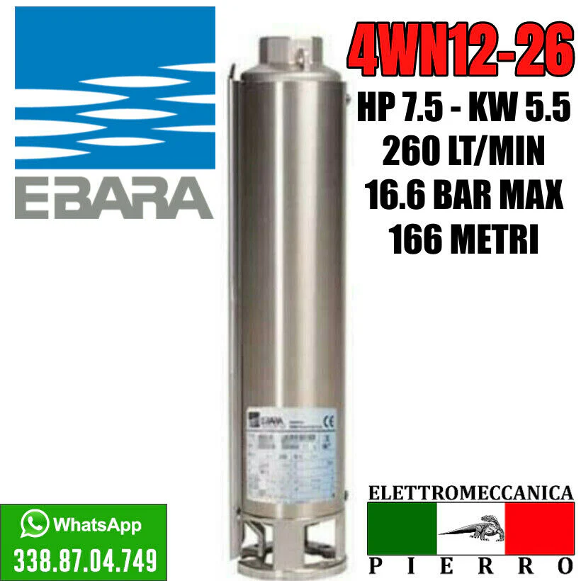CORPO / POMPA SOMMERSA PER POZZI EBARA 4WN12-26 HP7.5 260LITRI MINUTO 16.6 BAR - immagine 6