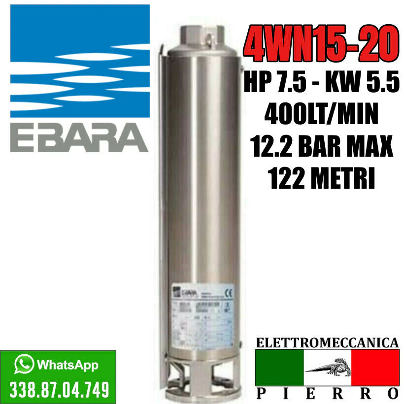 CORPO/POMPA SOMMERSA PER POZZI EBARA 4WN15-20 HP7.5 400LITRI MINUTO 12.2 BAR MAX - immagine 7