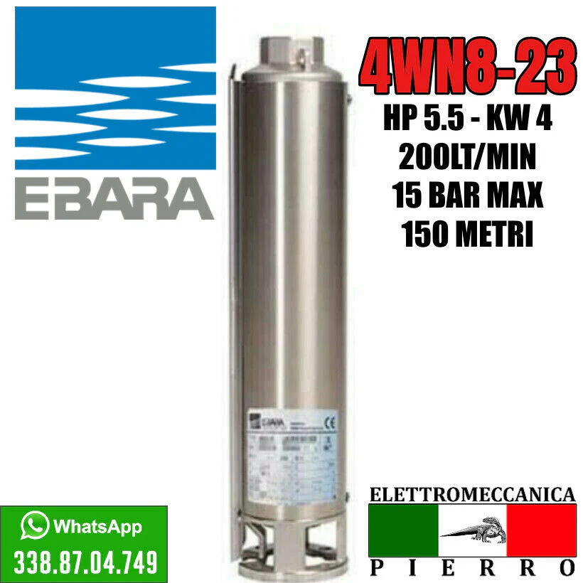 CORPO / POMPA SOMMERSA PER POZZI EBARA 4WN8-23 HP5.5 200 LITRI MINUTO 15 BAR MAX - immagine 3