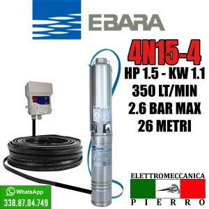 POMPA ELETTROPOMPA SOMMERSA PER POZZI EBARA 4N15-4 HP1.5 350 LTMIN 2.6 BAR MAX