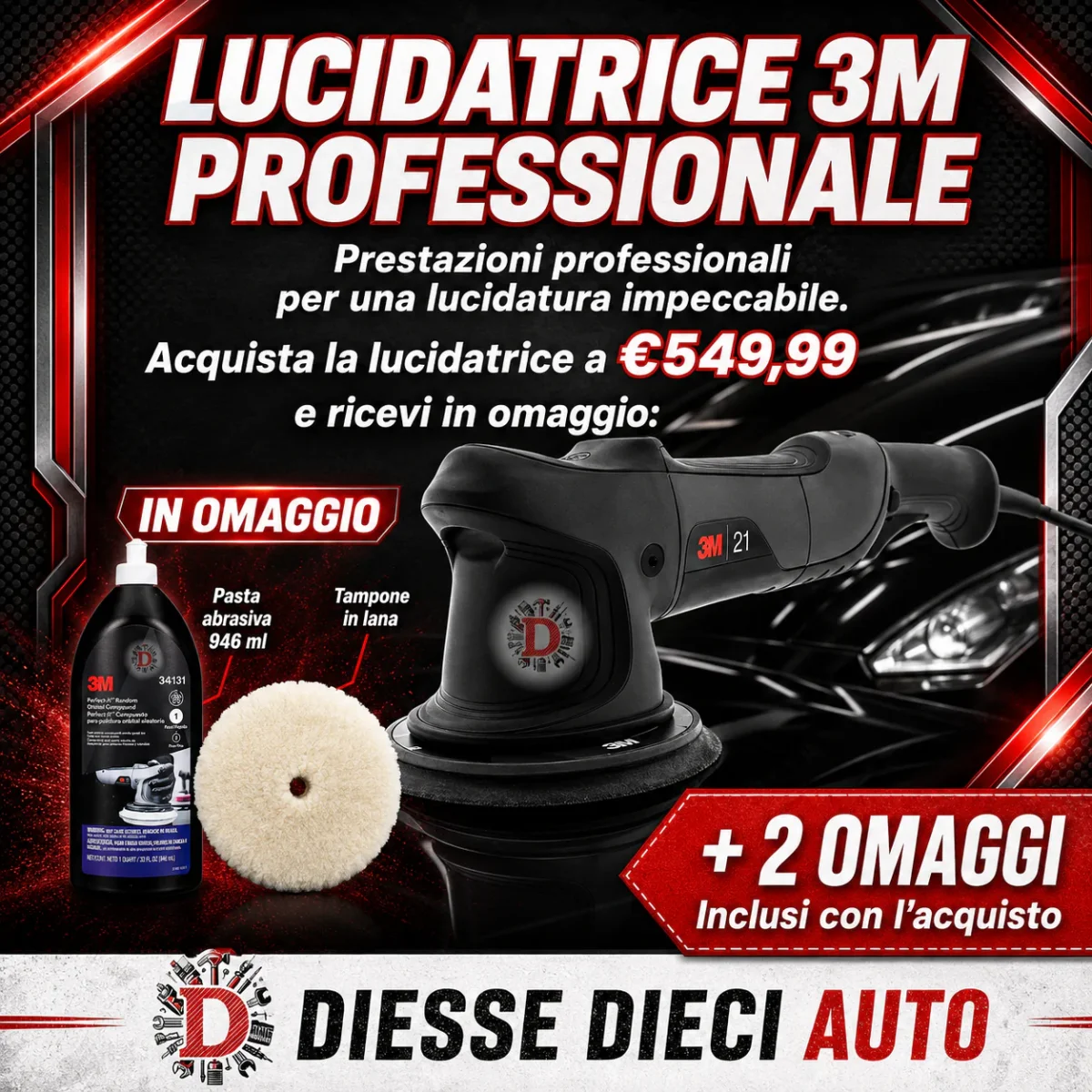3M 34103E LUCIDATRICE PROFESSIONALE ROTORBITALE PER AUTO 21MM 230V + OMAGGIO - immagine 2