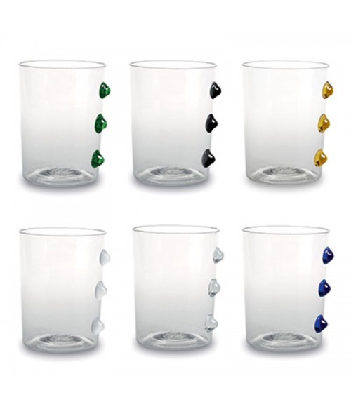 BICCHIERE VETRO BOROSILICATO PETONI COLORI ASSORTITI SET 6 PEZZI ZAFFERANO