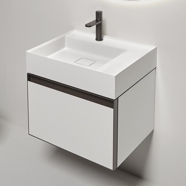 ANTONIO LUPI – ATELIER Mobile Monoblocco Sospeso 54 Cm laccato Bianco con cassetto E lavabo GRAFFIOMOOD - immagine 3