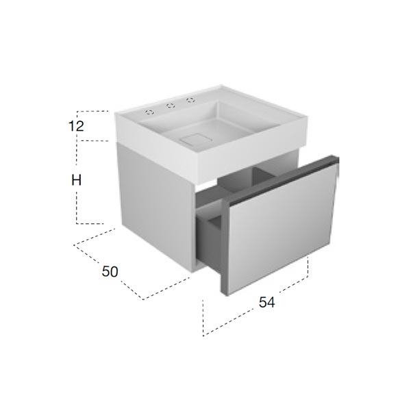 ANTONIO LUPI – ATELIER Mobile Monoblocco Sospeso 54 Cm laccato Bianco con cassetto E lavabo GRAFFIOMOOD - immagine 4