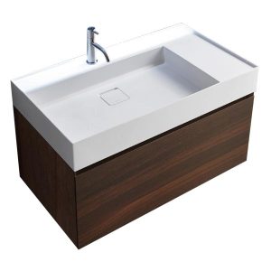 ANTONIO LUPI – GRAFFIO MOBILE MONOBLOCCO SOSPESO 90 CM IN NOCE CANALETTO CON CASSETTO E PIANO LAVABO IN CERAMILUX