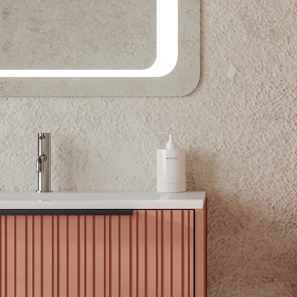 Mobile Bagno Sospeso 80 cm Eterna con Lavabo in ceramica e 2 Cassetti effetto plissettato colore Mattone - immagine 3